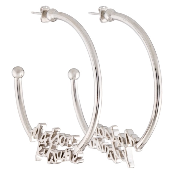 Maison Kitsuné Signature Handwriting Hoops Earrings Silver - Picture 2 of 6